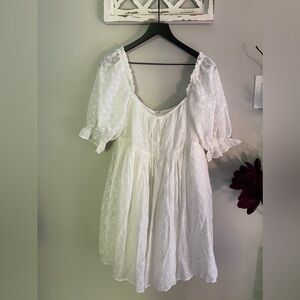 New Illa Illa Eyelet 100% Cotton Babydoll Lined Mini Dress In White Size L